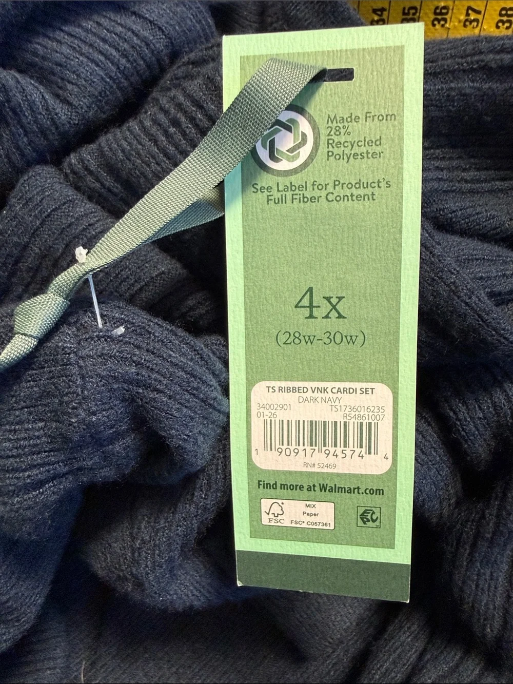 NWT Terra & Sky Plus Size 4X Ribbed Cardigan & Tank Twin Sweater Set Navy Blue